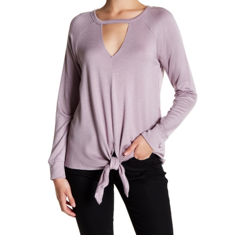 Bobeau Lilac Front Tie Keyhole Sweatshirt